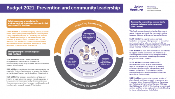 Summary of initiatives in Budget 2021 for violence prevention and community leadership